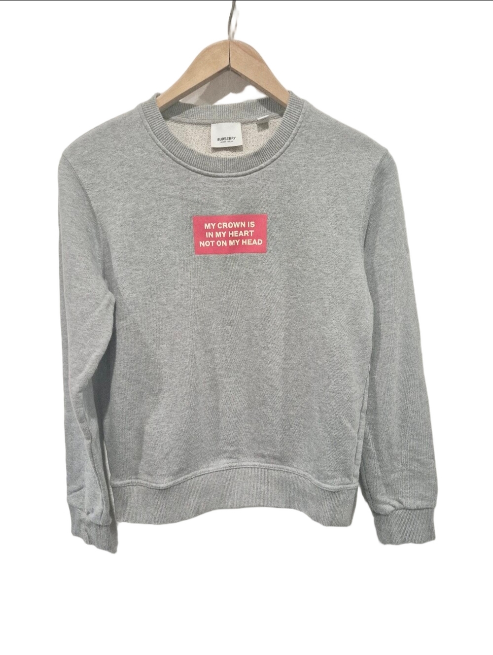 Burberry London Grey "My Crown Is In My Heart" Shakespeare Quote Crewneck Sweats